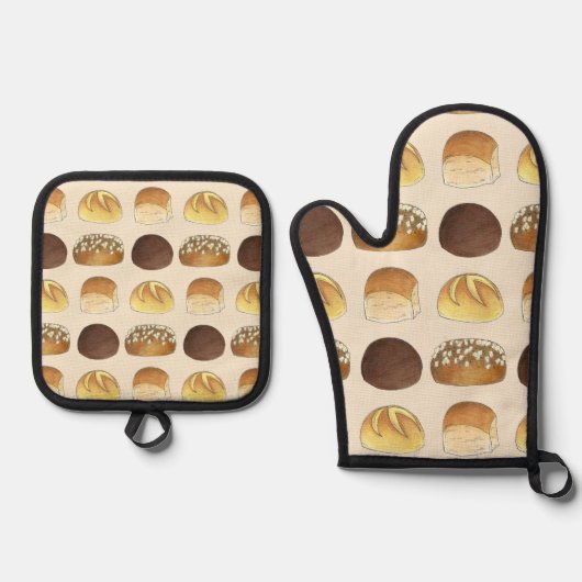 Brötchen Brötchen Bäckerei Bäckerei Koch Feinschme Ofenhandschuh & Topflappen-Set (Vorderseite)