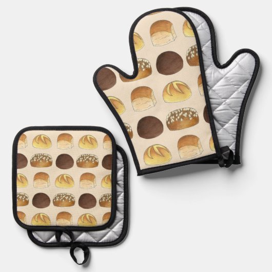 Brötchen Brötchen Bäckerei Bäckerei Koch Feinschme Ofenhandschuh & Topflappen-Set (Vorderseite/Rückseite)