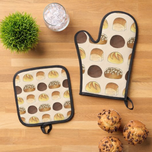 Brötchen Brötchen Bäckerei Bäckerei Koch Feinschme Ofenhandschuh & Topflappen-Set (Oben Unten)