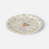 Brötchen im Ofen Beige Gingham Babyparty Pappteller (Schrägansicht)
