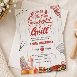Brötchen im Ofen & Burger-Grill Mädchen-Baby-Party Einladung