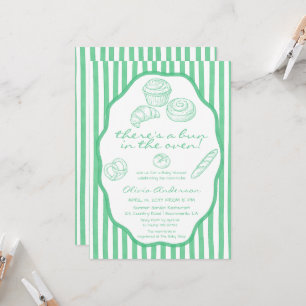 Brötchen im Ofen grüne Streifen Baby Shower Einladung