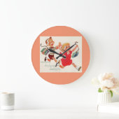 brother and sister on their way to school große wanduhr (Zuhause)