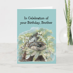 Brother Birthday Humor Cute Watercolor Otter Karte