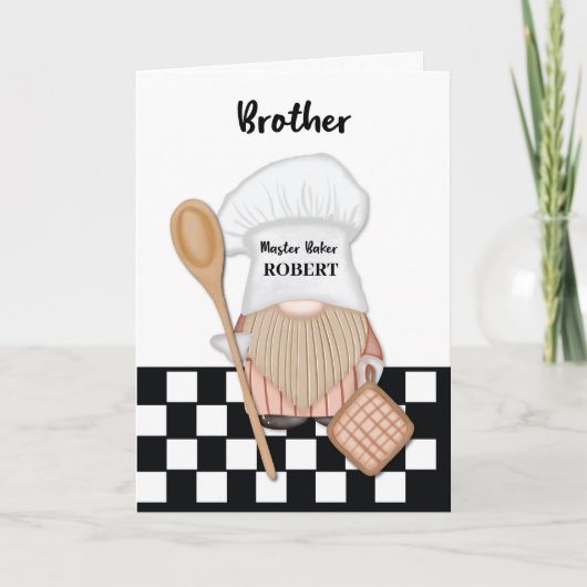 Brother Birthday Whimsical Gnome Baker Backen Karte (Vorderseite)