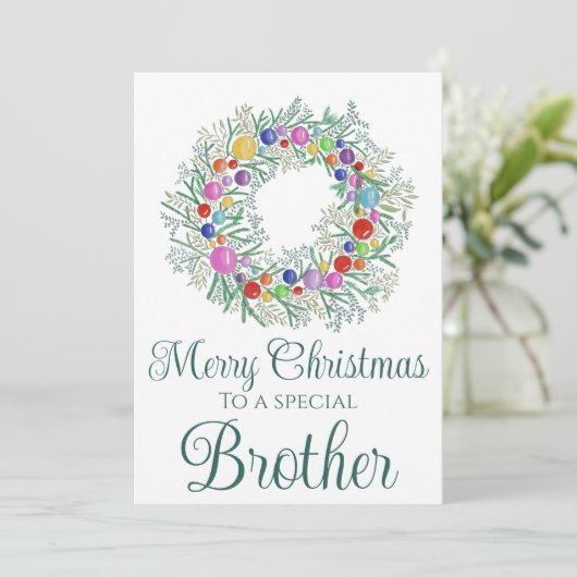 Brother bunt Weihnachtskranz Feiertagskarte (Stehend Vorderseite)