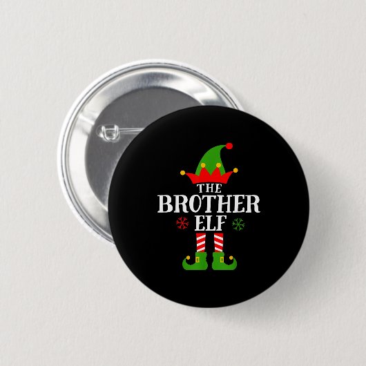 Brother Elf Funny Matching Family Group Christmas Button (Vorne & Hinten)