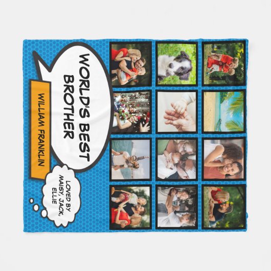 Brother Foto Collage Modernes Cool Fun Comic Blau Fleecedecke (Vorderseite (Horizontal))