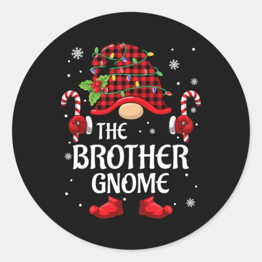 Brother Gnome Matching Christmas Pjs For Family Runder Aufkleber (Vorderseite)