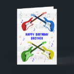 Brother Guitars Geburtstagskarte Karte<br><div class="desc">Eine schöne Geburtstagskarte für einen Bruder. Elektrische Gitarre farbenfrohe Kunst mit einer Musikskala im Hintergrund. Du kannst nicht zu viele Gitarren haben. Eine sehr coole Gitarren-Geburtstagskarte feiert die Energie und den Spaß dieses Musikinstruments. Eine perfekte Geburtstagskarte für Gitarristen und Musikliebhaber.</div>