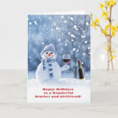 Brother Happy Holidays Niedlich Snowman Wine Karte (Gelbe Blume)