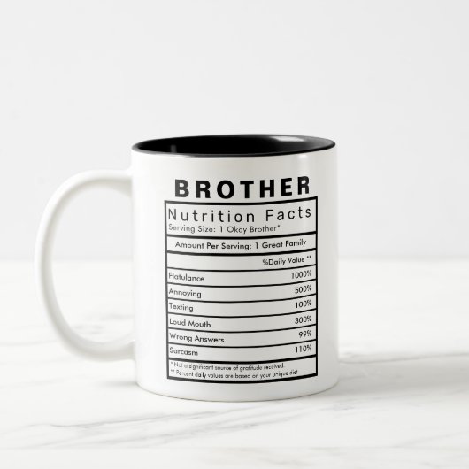 Brother Nutrition Facts Statistics Funny Zweifarbige Tasse (Links)