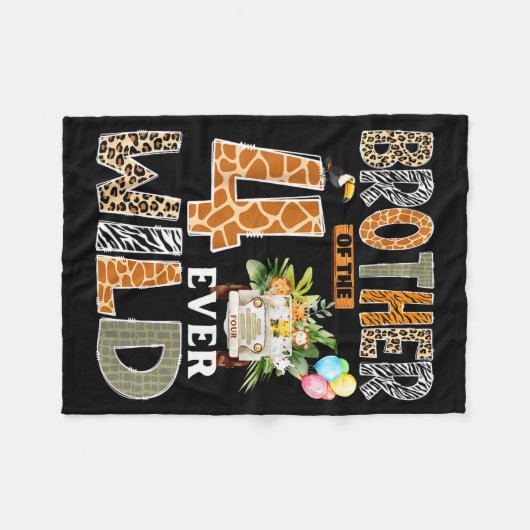 Brother Of The Four Ever Wild Safari 4th Birthday Fleecedecke (Vorderseite (Horizontal))