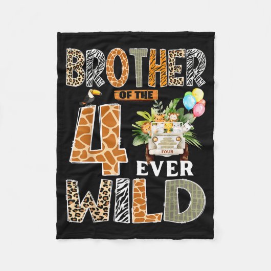 Brother Of The Four Ever Wild Safari 4th Birthday  Fleecedecke (Vorderseite)