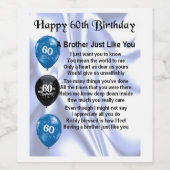 Brother Poem Wine Bottle Label - 60. Geburtstag Weinetikett (Einzelnes Label)
