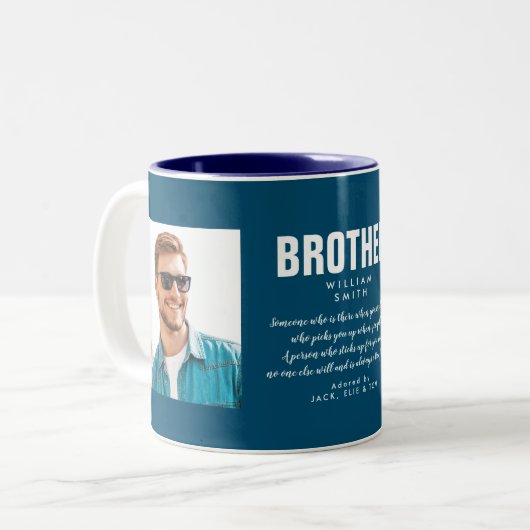 Brother Quote Foto Modern Blue Zweifarbige Tasse (Vorderseite Links)