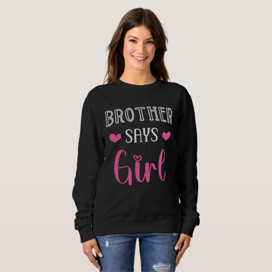 brother says girl gender reveal party matching fam sweatshirt (Vorne ganz)