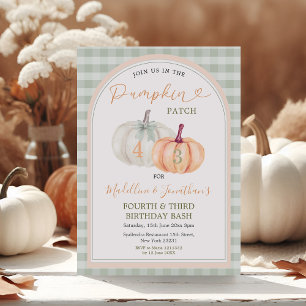 Brother & Sister Pumpkin Patch Gingham Birthday Einladung