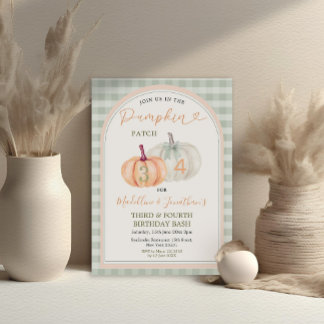 Brother & Sister Pumpkin Patch Gingham Birthday Einladung
