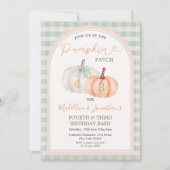 Brother & Sister Pumpkin Patch Gingham Birthday Einladung (Vorderseite)