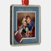 Brothers Football Personalisiert Foto Weihnachten Silbernes Ornament (Rechts)