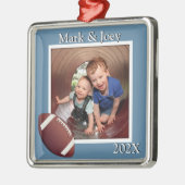 Brothers Football Personalisiert Foto Weihnachten Silbernes Ornament (Links)
