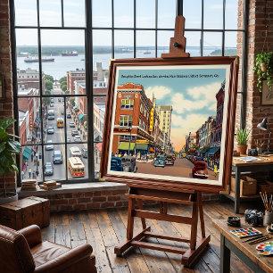 Broughton Street Savannah GA Vintag Poster