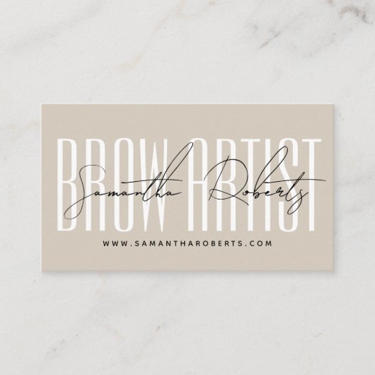 Brow artist modern typography script beige visitenkarte (Vorderseite)