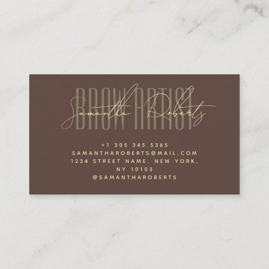 Brow artist modern typography script brown visitenkarte (Rückseite)