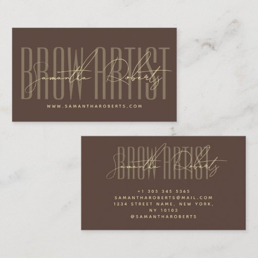 Brow artist modern typography script brown visitenkarte (Vorne/Hinten)