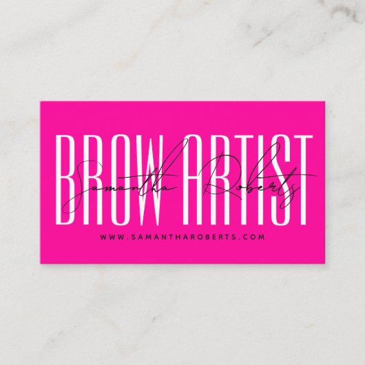 Brow artist modern typography script neon pink visitenkarte (Vorderseite)