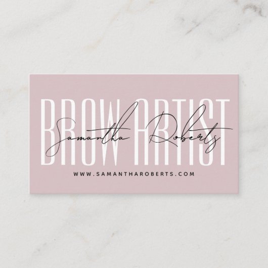 Brow artist modern typography script neutral pink visitenkarte (Vorderseite)