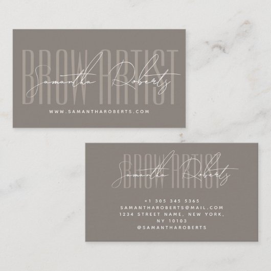 Brow artist modern typography script taupe visitenkarte (Vorne/Hinten)