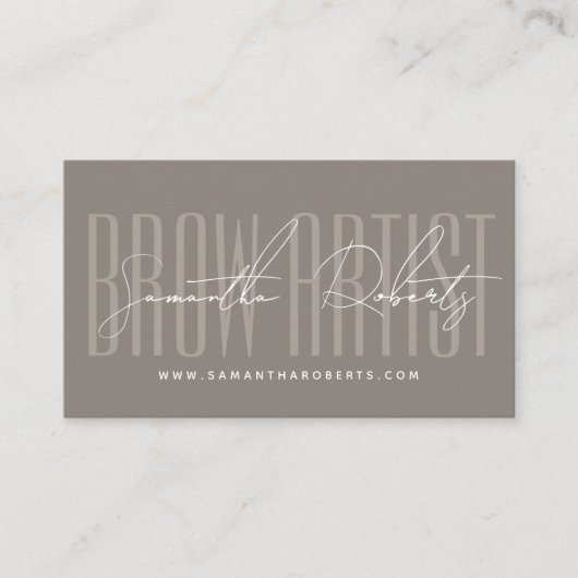 Brow artist modern typography script taupe visitenkarte (Vorderseite)