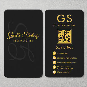 Brow Artist Monogram Black Gold QR Code Beauty Visitenkarte