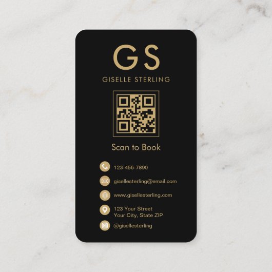 Brow Artist Monogram Gold Black QR Code Visitenkarte (Rückseite)