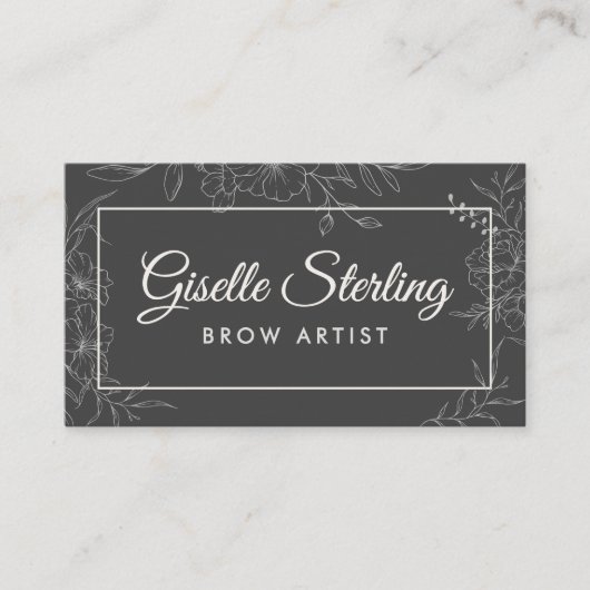 Brow Artist Moody Charcoal Grau Floral Moderne Visitenkarte (Vorderseite)