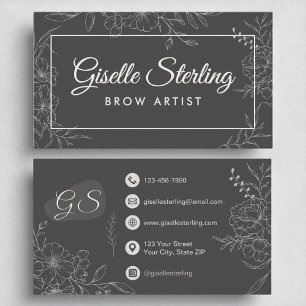 Brow Artist Moody Charcoal Grau Floral Moderne Visitenkarte