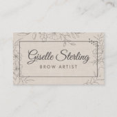 Brow Artist Neutral Linen Floral Line Art Script Visitenkarte (Vorderseite)