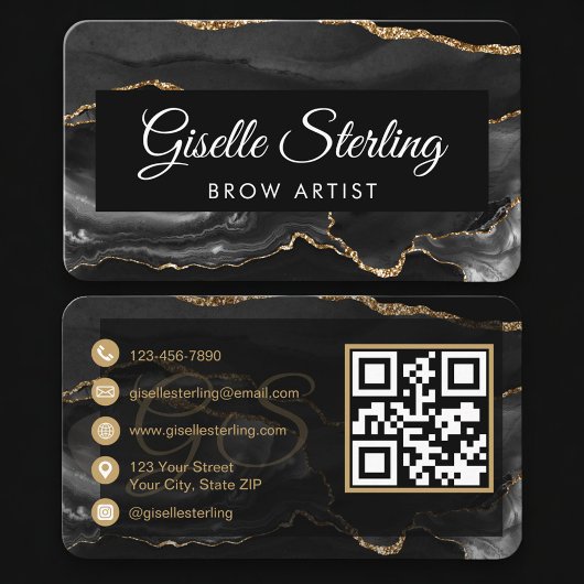 Brow Artist QR Code Schwarz Gold Visitenkarte