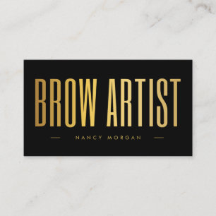 Brow Artist QR-Code und Logo Schwarz und Gold Visitenkarte