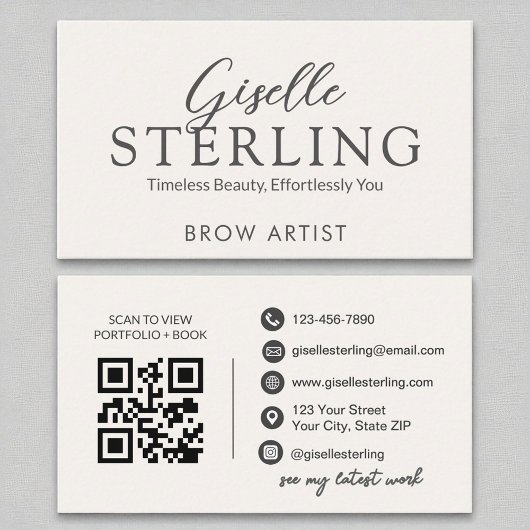 Brow Artist White Script Modern QR Code Visitenkarte