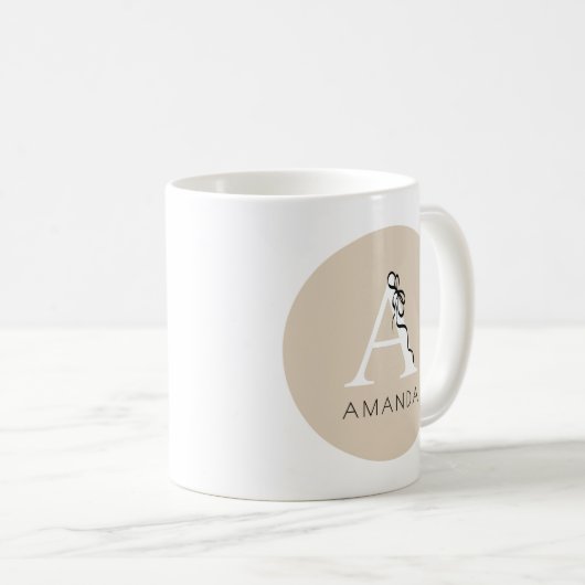 Brow Elegant Initial Girly Black Bow Chic Monogram Kaffeetasse (VorderseiteRechts)