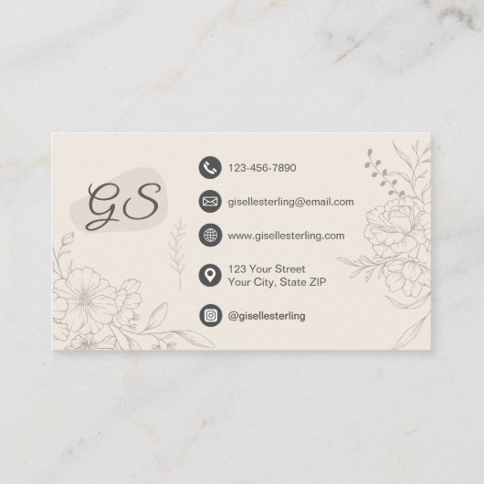 Brow-Künstler-Neutral-Elfenbeinflora-Elegant Visitenkarte (Rückseite)