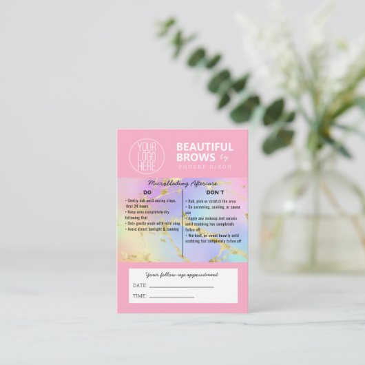 Brow Microblading Aftercare & Appointment-Marmor B Visitenkarte (Stehend Vorderseite)
