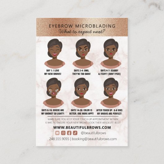 Brow Microblading Aftercare & Appointment-Marmor   Visitenkarte (Rückseite)