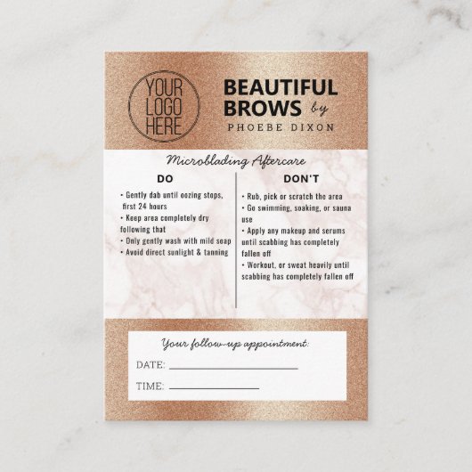 Brow Microblading Aftercare & Appointment-Marmor   Visitenkarte (Vorderseite)