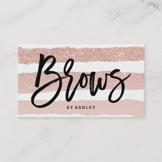 Brow moderne, elegante Typografie Rose Goldstreife Visitenkarte (Vorderseite)