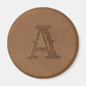 Brow-n Leder Textur Mit Monogramm erste Magnet (Vorne)