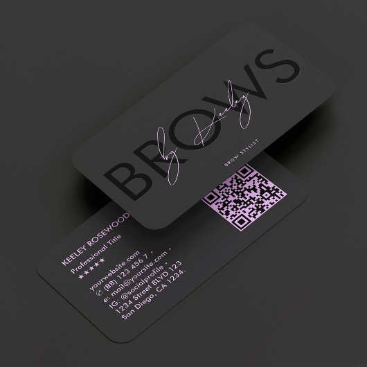 Brow-Stylist Brows Studio Schwarz Lila Visitenkarte